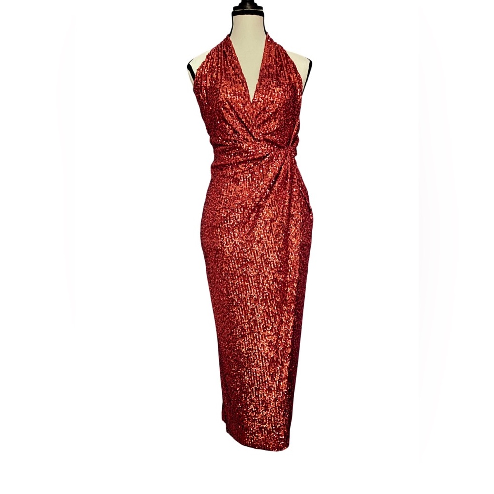 Adriana Iglesias Ivana Twisted Halter Sequin Dress